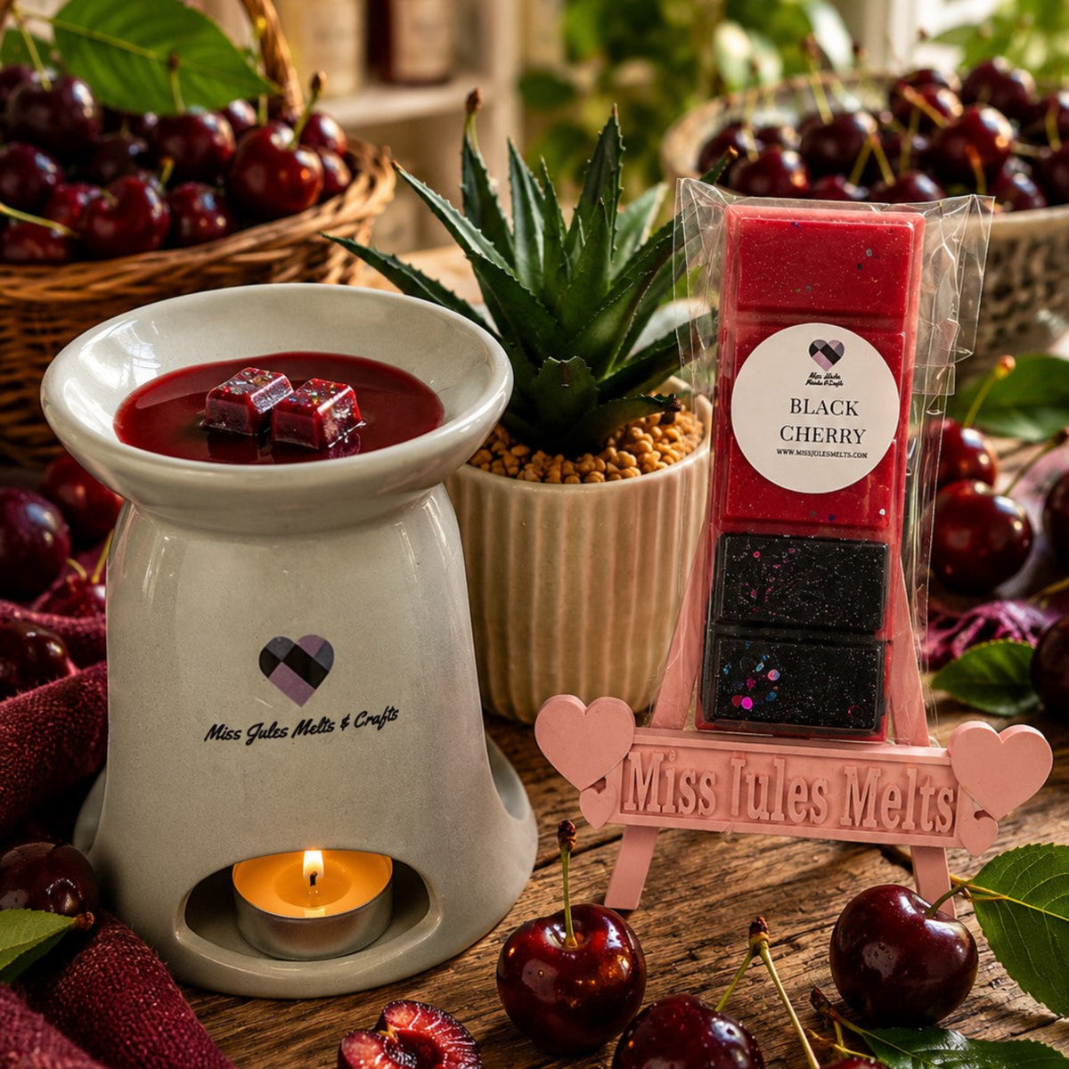 Black Cherry scented wax melts by Miss Jules Melts & Crafts with a rich, sweet and juicy cherry fragrance