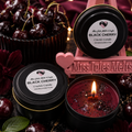 Black Cherry scented wooden wick crackle candle in a 4oz tin by Miss Jules Melts & Crafts.