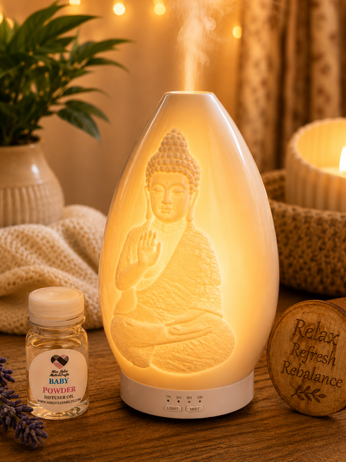 Buddha-style aroma diffuser for water and fragrance oil, available from Miss Jules Melts & Crafts.