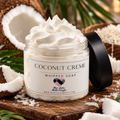 200ml pot of Coconut Creme Whipped Soap with a sweet, creamy coconut fragrance by Miss Jules Melts & Crafts.