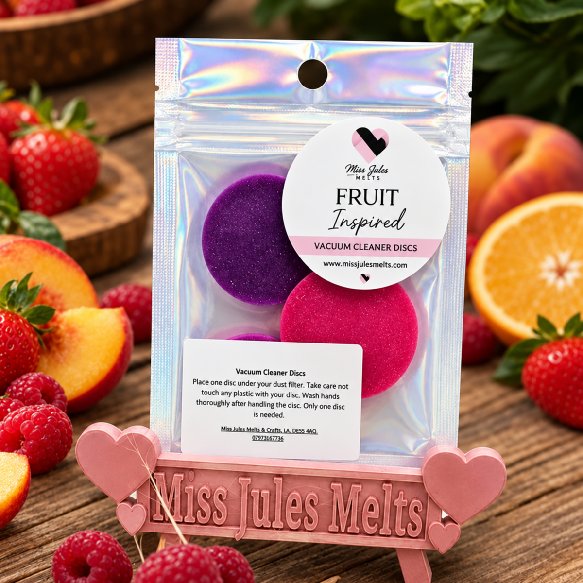 Fruit-inspired vacuum fragrance discs by Miss Jules Melts & Crafts, available in a choice of fruity scents.
