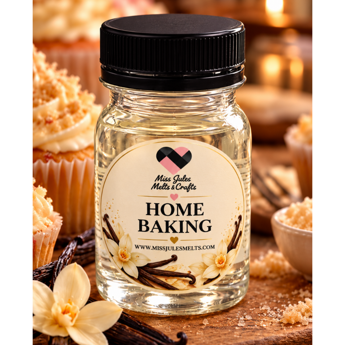 Home baking-inspired diffuser oil by Miss Jules Melts & Crafts, available in a choice of sweet fragrances.