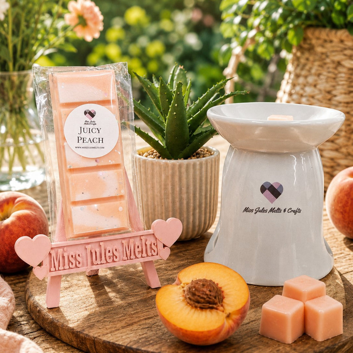 Juicy Peach Wax Melts by Miss Jules Melts & Crafts – sweet, juicy peach-inspired fruity home fragrance.