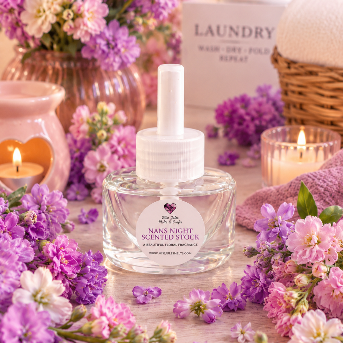 Nan’s Night Scented Stock plug-in diffuser refill by Miss Jules Melts & Crafts.