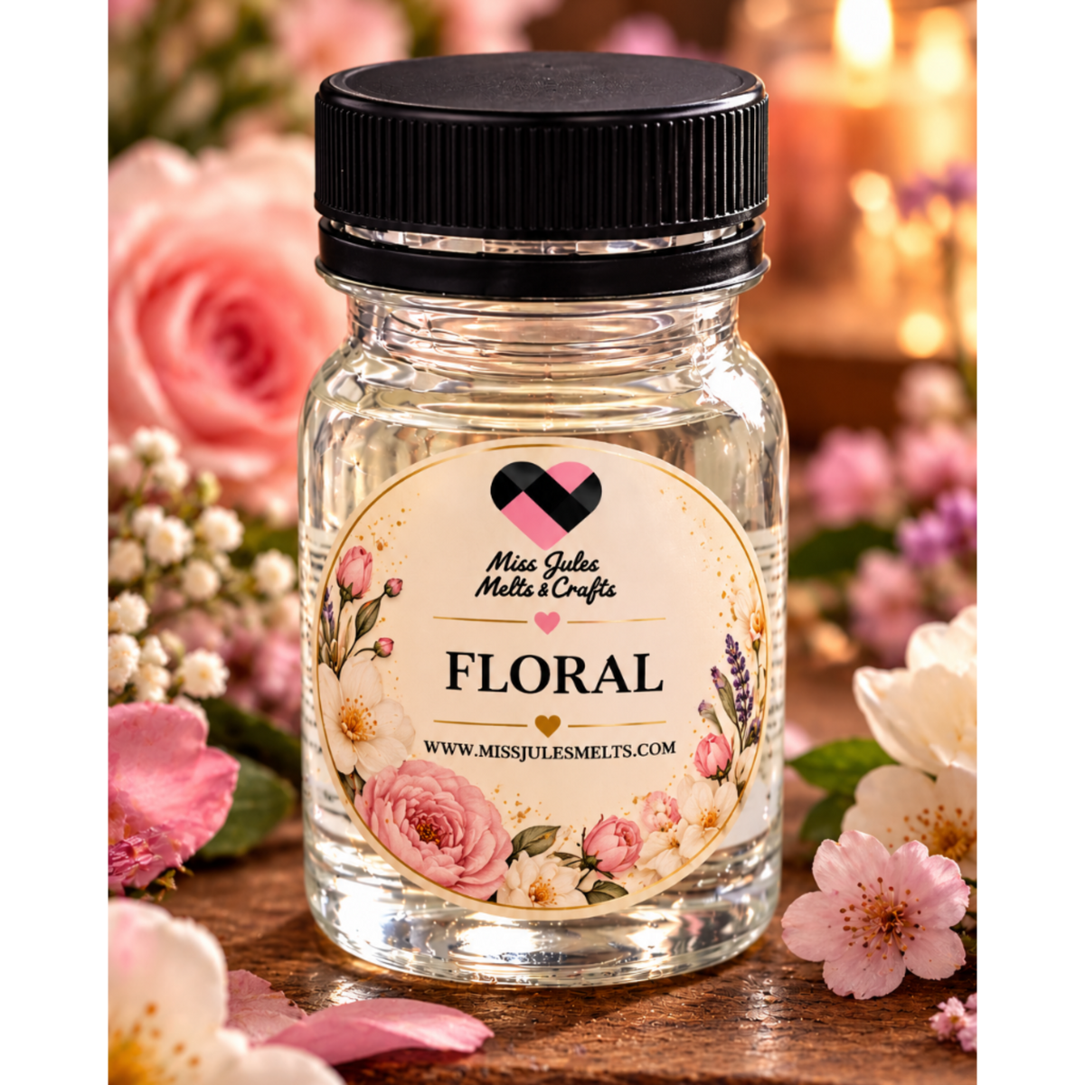 Floral inspired diffuser oil by Miss Jules Melts & Crafts, available in a choice of floral fragrances.