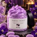 200ml pot of Parma Violet Whipped Soap with a sweet floral violet fragrance by Miss Jules Melts & Crafts.
