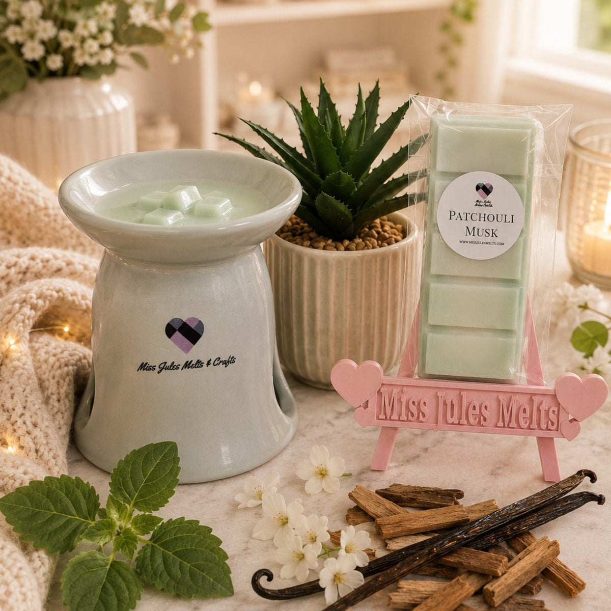 Patchouli and Musk scented wax melts by Miss Jules Melts & Crafts with a rich, earthy and warm musky fragrance