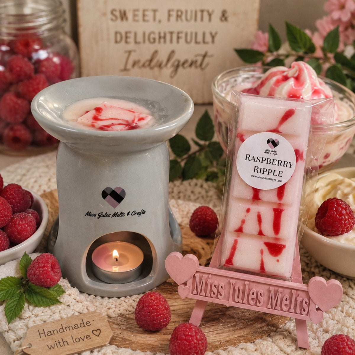 Raspberry Ripple Wax Melts by Miss Jules Melts & Crafts – sweet raspberry and creamy dessert-inspired home fragrance.